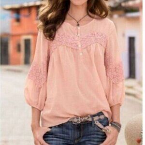 Sundance Women's Size Small Crochet Detail Blouse Pink